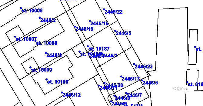 Parcela st. 2446/1 v KÚ Hodonín, Katastrální mapa