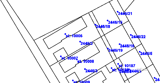 Parcela st. 2446/2 v KÚ Hodonín, Katastrální mapa