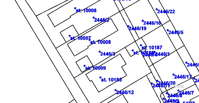 Parcela st. 2446/3 v KÚ Hodonín, Katastrální mapa
