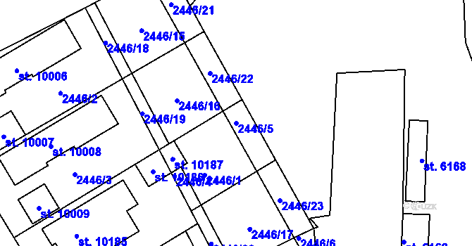 Parcela st. 2446/5 v KÚ Hodonín, Katastrální mapa