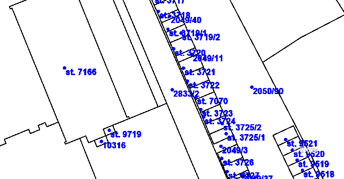 Parcela st. 2833/2 v KÚ Hodonín, Katastrální mapa