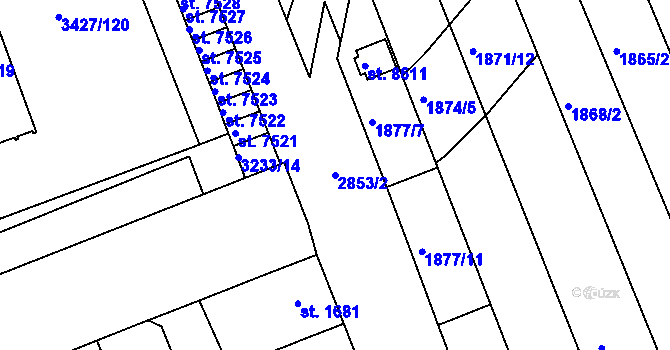 Parcela st. 2853/2 v KÚ Hodonín, Katastrální mapa