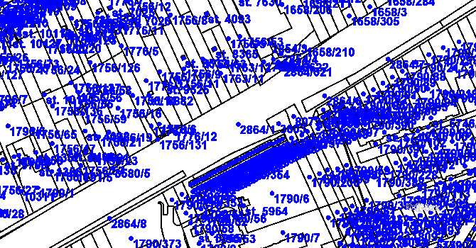 Parcela st. 2864/1 v KÚ Hodonín, Katastrální mapa