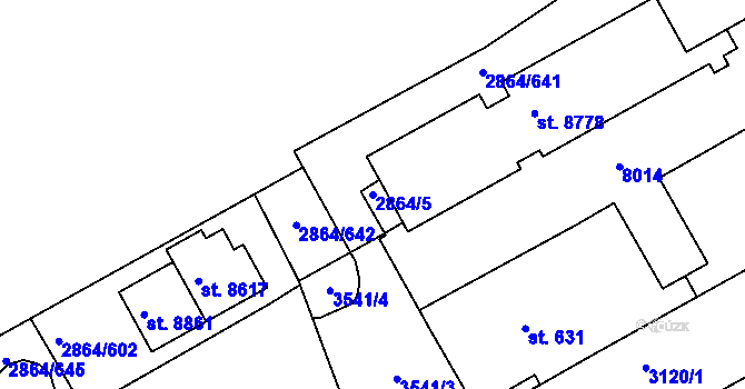 Parcela st. 2864/5 v KÚ Hodonín, Katastrální mapa