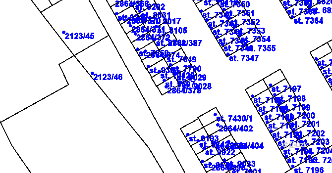 Parcela st. 2864/378 v KÚ Hodonín, Katastrální mapa
