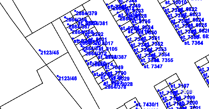Parcela st. 2864/387 v KÚ Hodonín, Katastrální mapa