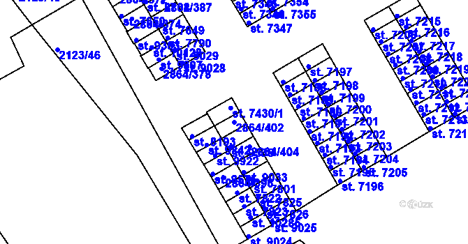 Parcela st. 2864/402 v KÚ Hodonín, Katastrální mapa