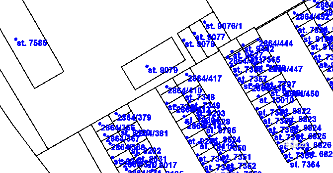 Parcela st. 2864/410 v KÚ Hodonín, Katastrální mapa