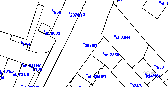 Parcela st. 2878/1 v KÚ Hodonín, Katastrální mapa