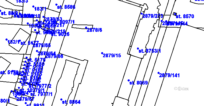 Parcela st. 2879/15 v KÚ Hodonín, Katastrální mapa