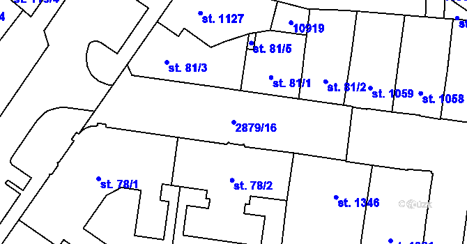 Parcela st. 2879/16 v KÚ Hodonín, Katastrální mapa