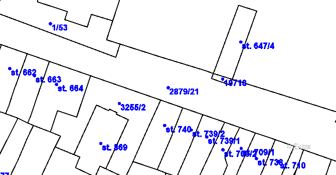 Parcela st. 2879/21 v KÚ Hodonín, Katastrální mapa