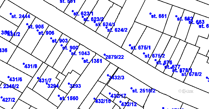 Parcela st. 2879/22 v KÚ Hodonín, Katastrální mapa