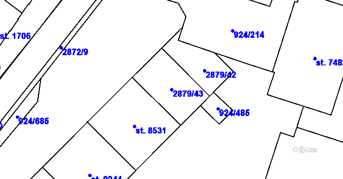 Parcela st. 2879/43 v KÚ Hodonín, Katastrální mapa
