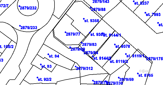 Parcela st. 2879/83 v KÚ Hodonín, Katastrální mapa