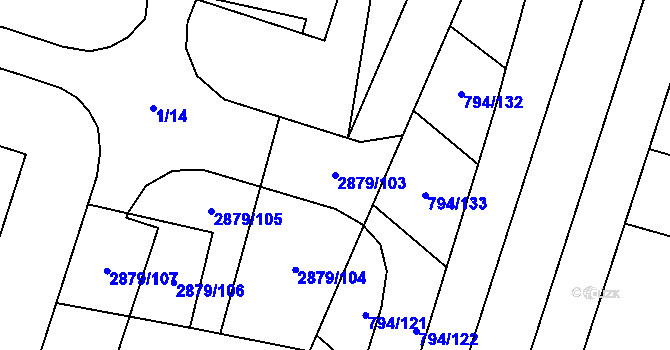 Parcela st. 2879/103 v KÚ Hodonín, Katastrální mapa