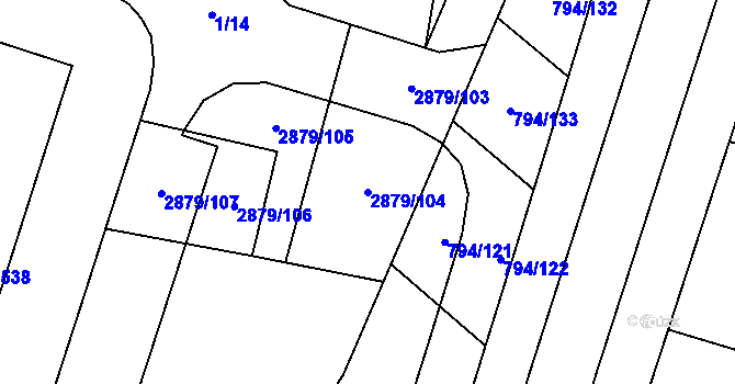 Parcela st. 2879/104 v KÚ Hodonín, Katastrální mapa