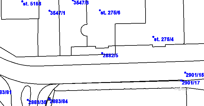 Parcela st. 2882/5 v KÚ Hodonín, Katastrální mapa