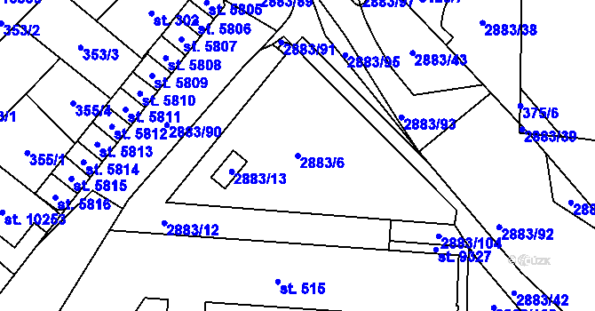 Parcela st. 2883/6 v KÚ Hodonín, Katastrální mapa