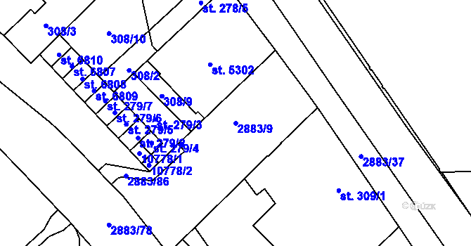Parcela st. 2883/9 v KÚ Hodonín, Katastrální mapa