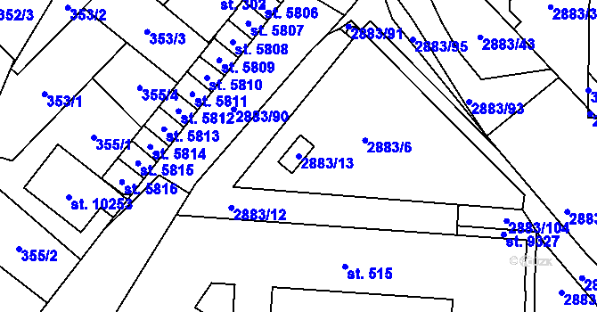 Parcela st. 2883/13 v KÚ Hodonín, Katastrální mapa