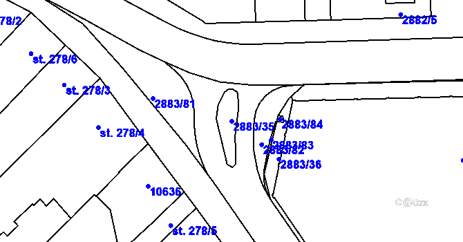 Parcela st. 2883/35 v KÚ Hodonín, Katastrální mapa
