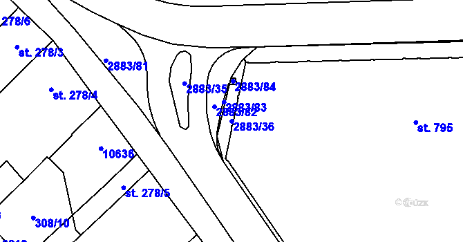 Parcela st. 2883/36 v KÚ Hodonín, Katastrální mapa