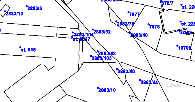 Parcela st. 2883/42 v KÚ Hodonín, Katastrální mapa