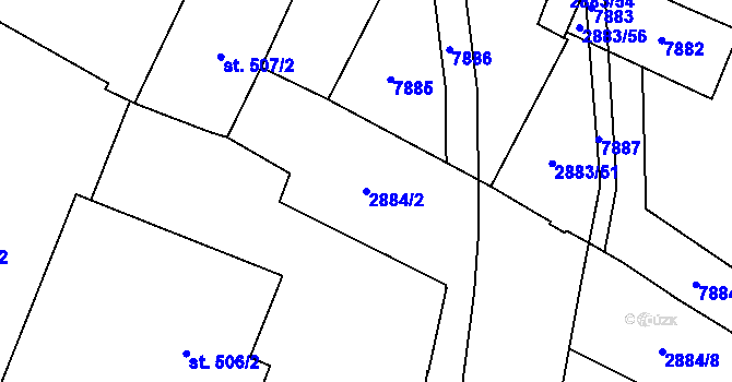 Parcela st. 2884/2 v KÚ Hodonín, Katastrální mapa