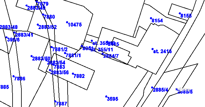 Parcela st. 2884/7 v KÚ Hodonín, Katastrální mapa