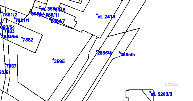 Parcela st. 2885/4 v KÚ Hodonín, Katastrální mapa