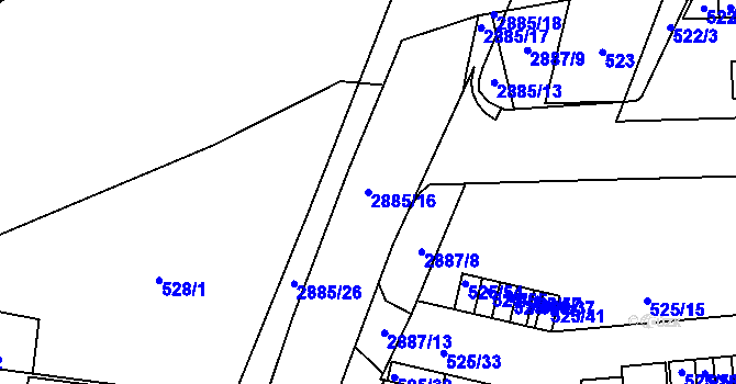 Parcela st. 2885/16 v KÚ Hodonín, Katastrální mapa
