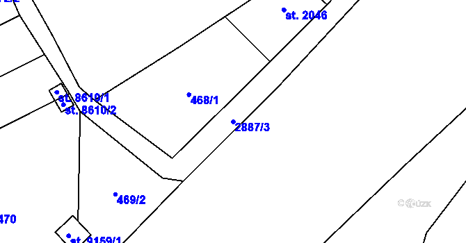 Parcela st. 2887/3 v KÚ Hodonín, Katastrální mapa