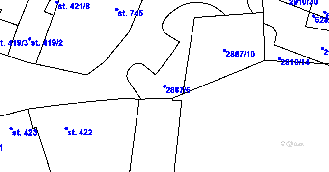 Parcela st. 2887/6 v KÚ Hodonín, Katastrální mapa