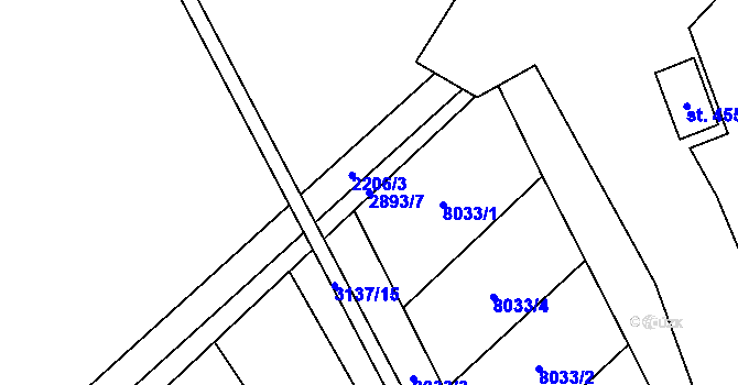 Parcela st. 2893/7 v KÚ Hodonín, Katastrální mapa