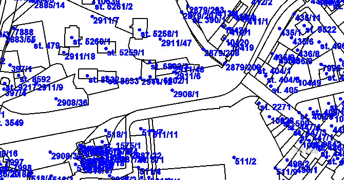 Parcela st. 2908/1 v KÚ Hodonín, Katastrální mapa