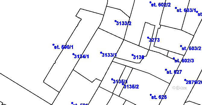 Parcela st. 3133/1 v KÚ Hodonín, Katastrální mapa
