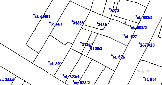Parcela st. 3135/1 v KÚ Hodonín, Katastrální mapa