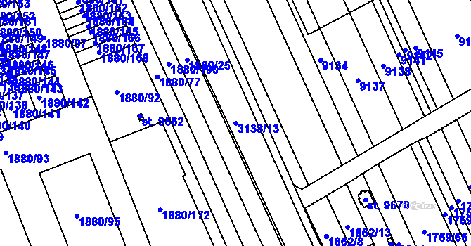 Parcela st. 3138/13 v KÚ Hodonín, Katastrální mapa