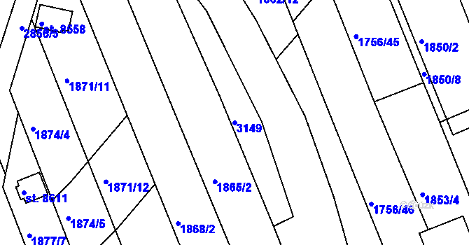 Parcela st. 3149 v KÚ Hodonín, Katastrální mapa