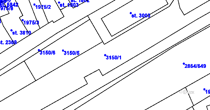 Parcela st. 3150/1 v KÚ Hodonín, Katastrální mapa