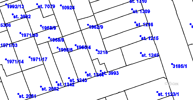 Parcela st. 3216 v KÚ Hodonín, Katastrální mapa