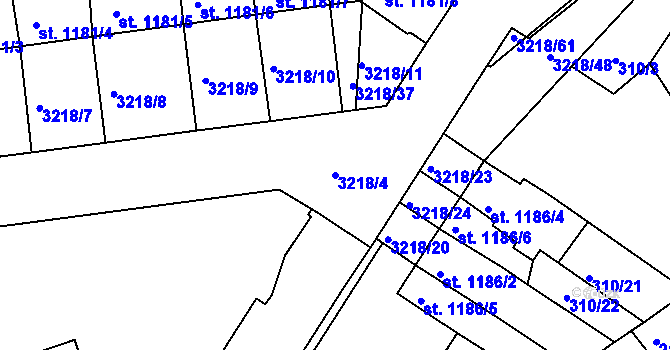 Parcela st. 3218/4 v KÚ Hodonín, Katastrální mapa