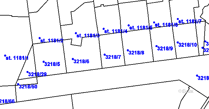 Parcela st. 3218/7 v KÚ Hodonín, Katastrální mapa