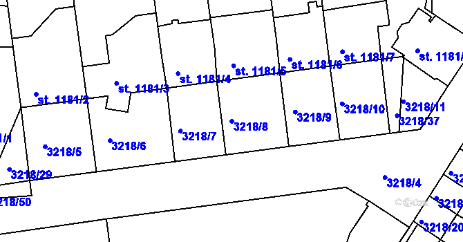 Parcela st. 3218/8 v KÚ Hodonín, Katastrální mapa