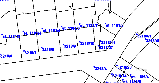 Parcela st. 3218/10 v KÚ Hodonín, Katastrální mapa