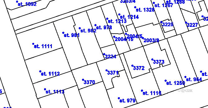 Parcela st. 3224 v KÚ Hodonín, Katastrální mapa