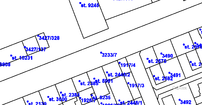 Parcela st. 3233/7 v KÚ Hodonín, Katastrální mapa
