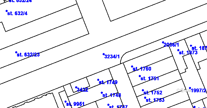 Parcela st. 3234/1 v KÚ Hodonín, Katastrální mapa
