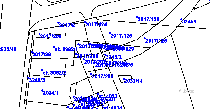 Parcela st. 3245/2 v KÚ Hodonín, Katastrální mapa
